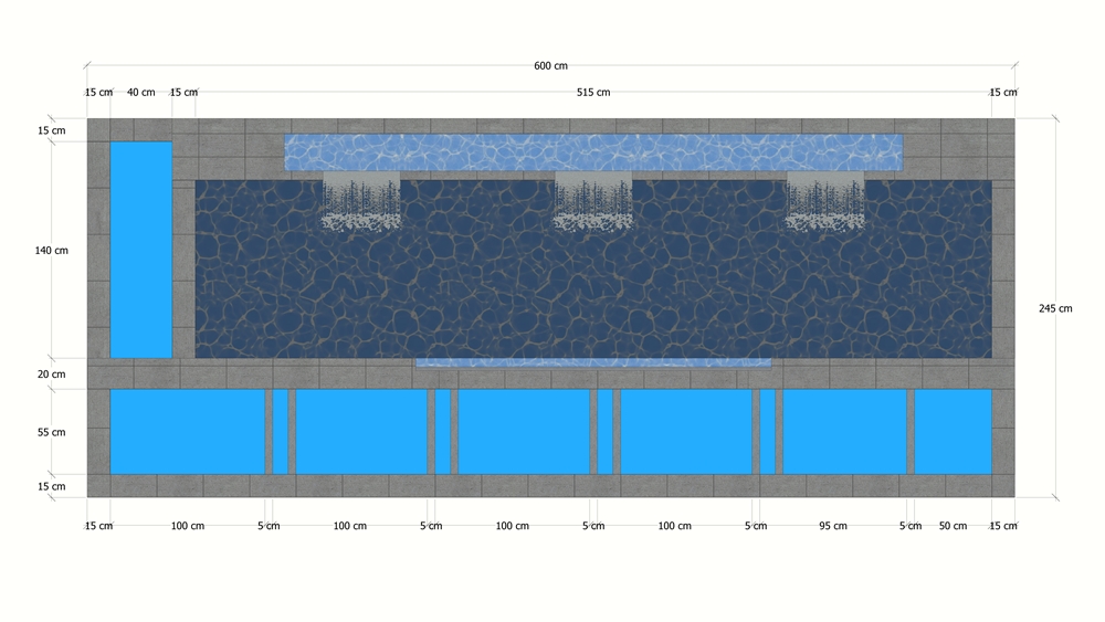 Layout Kolam Koi 6x3 meter